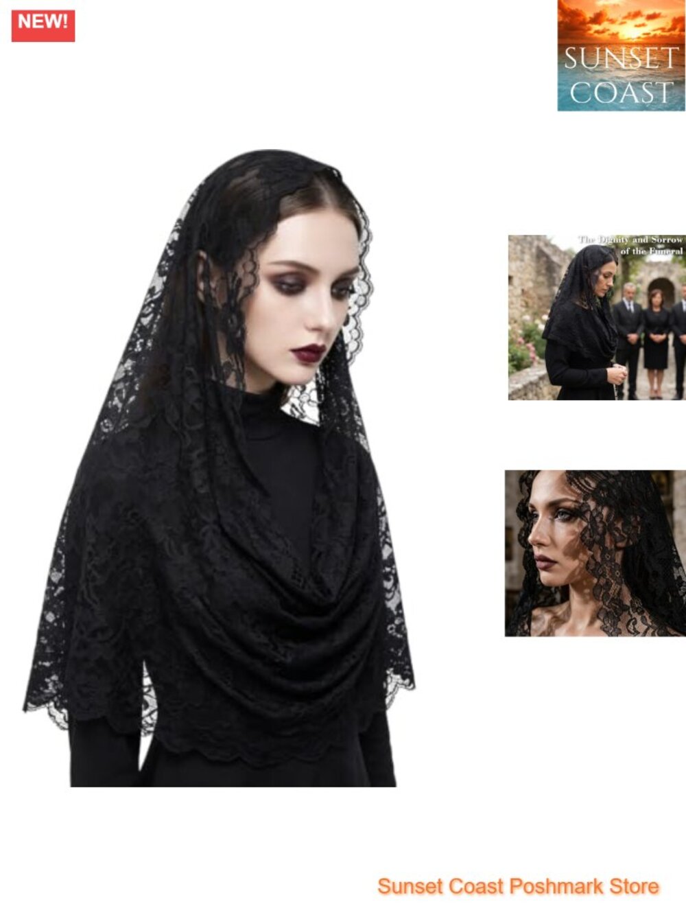 Hosrnovo Black Lace Mantilla Veil Chapel Head Covering 25.5x23.6 Wrinkle